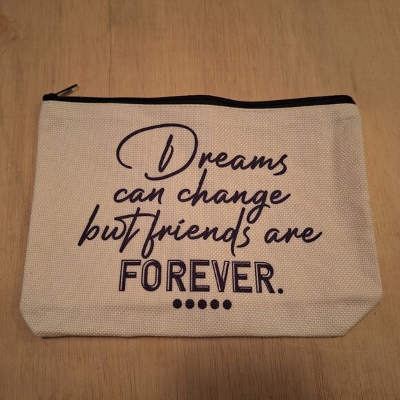 Friends Forever Canvas Zipper Pouch Quote Inspirational Gift Besties 9.5x7 Inch - Picture 1 of 4